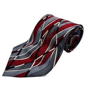 Screenplay by Martin Wong Silk Necktie Red Gray Black White Abstract Pattern 90s
